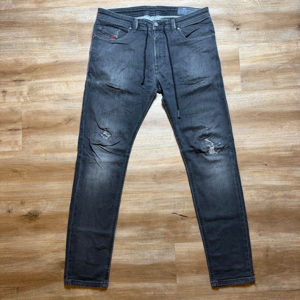 Diesel Thommer CB-NE JoggJeans Mens 32 Black Distressed Slim Fit Hybrid Pants